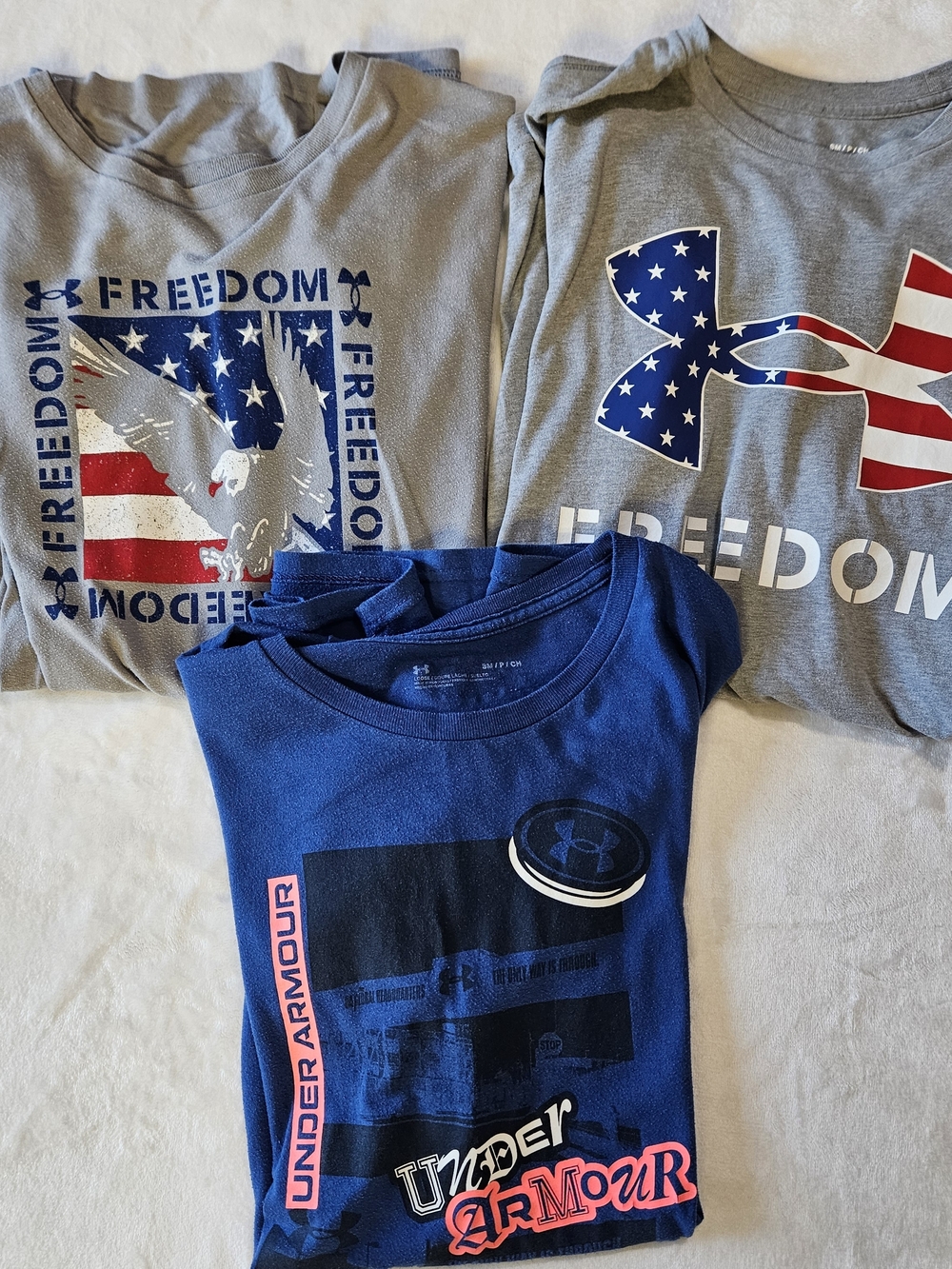 Men's Under Armour Gray Blue Freedom Graphic T-shirt Bundle S Youth XL